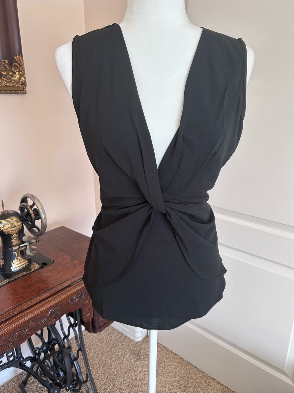 Black Twist-Front Sleeveless Top